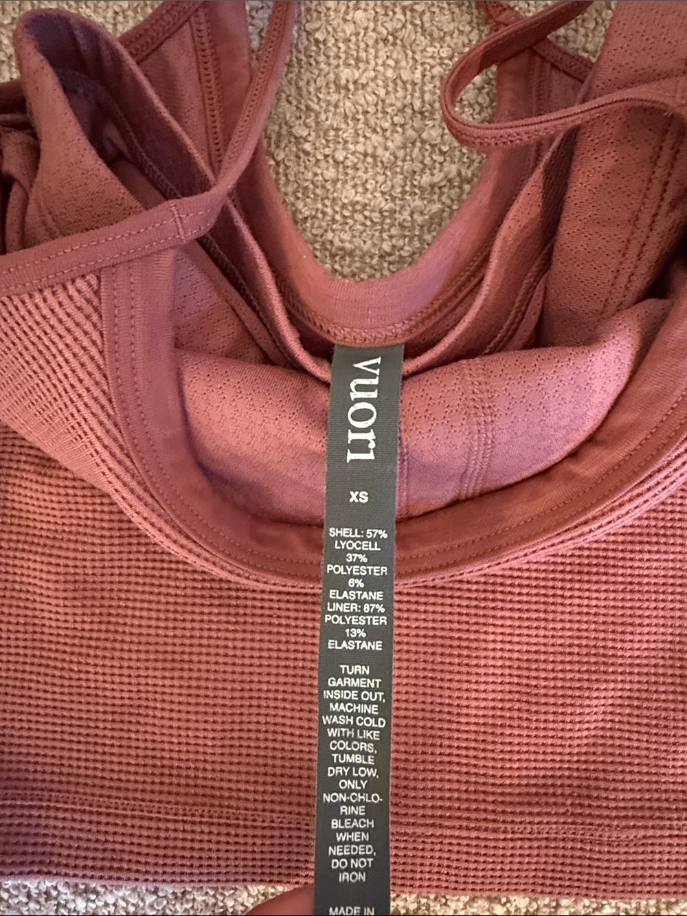 Vuori Ribbed Spaghetti Strap Crop Tank - Rust - Picture 3 of 3